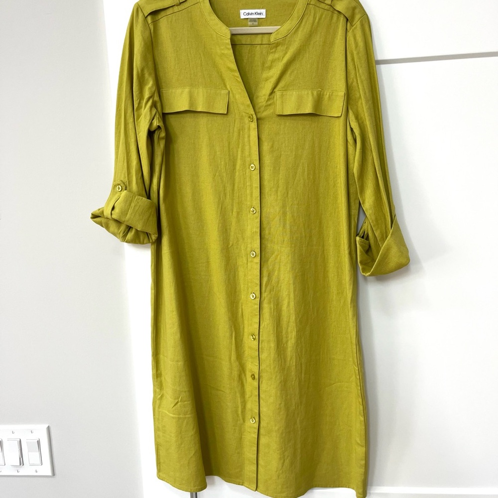 Calvin Klein Chartreuse Collarless Button-Front D… - image 4
